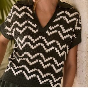 NWT Varley Joelle Crochet Polo Top. Color: cilantro/erget